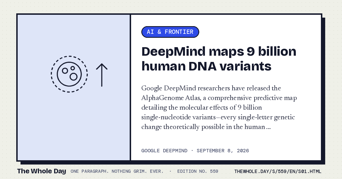 A story card from The Whole Day: DeepMind maps 9 billion human DNA variants